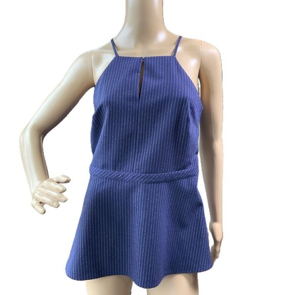 Banana Republic Navy Sleeveless Keyhole Front Striped Halter Top Dark Academia 4 - Picture 1 of 15